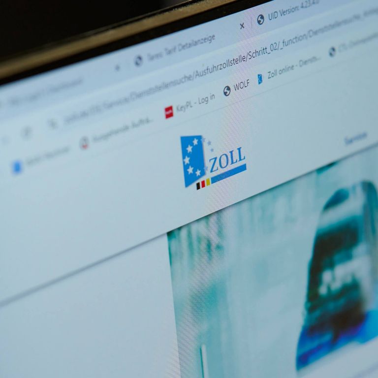 Nahaufnahme einer Zoll Website auf einem Bildschirm