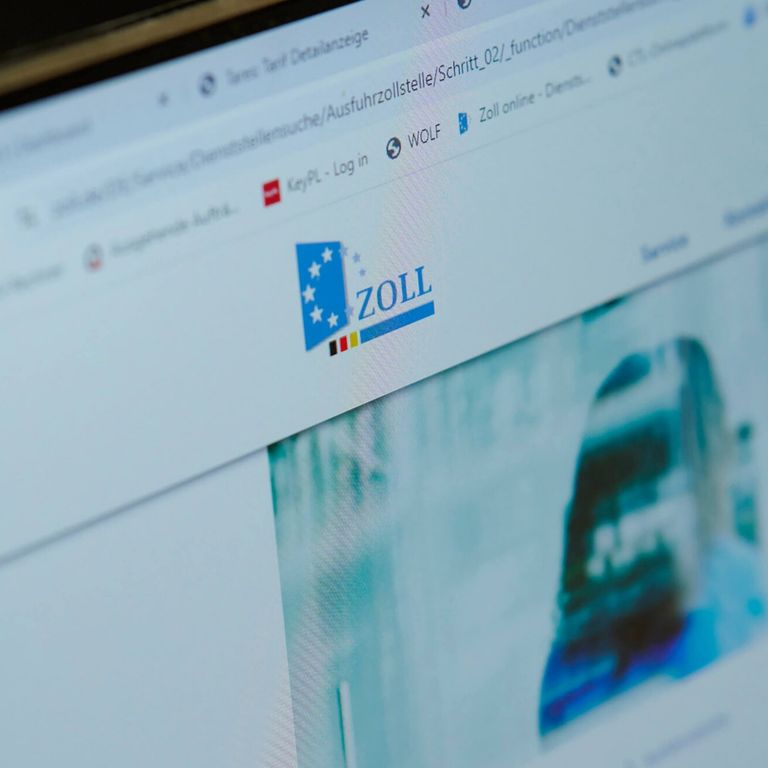 Nahaufnahme einer Zoll Website auf einem Bildschirm